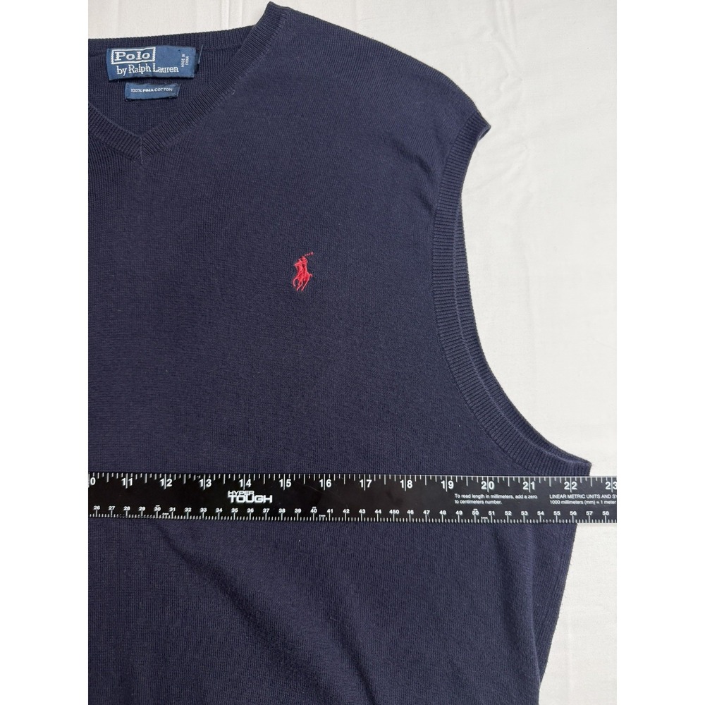 Polo Ralph Lauren Men's Navy Blue 100% Pima Cotton V-Neck Sweater Vest Size L - Picture 7 of 8